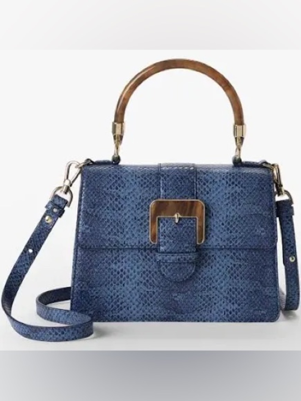 Brahmin small Hallie navy Bonaire Satchel Tortoiseshell Handle genuine leather